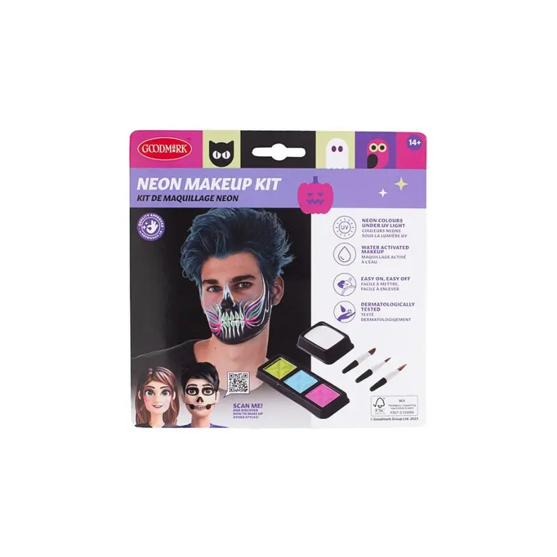 Maquillaje Halloween UV verde, azul y rosa