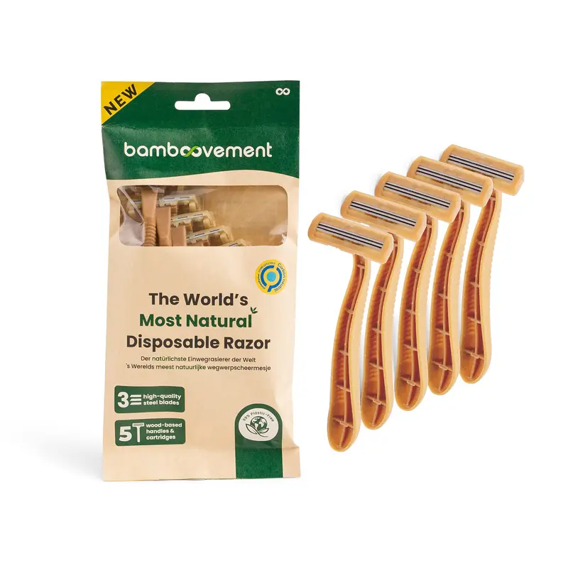 Maquinilla de Afeitar Ecológica 99% Libre de Plástico - Pack 5 Unidades The Bamboovement