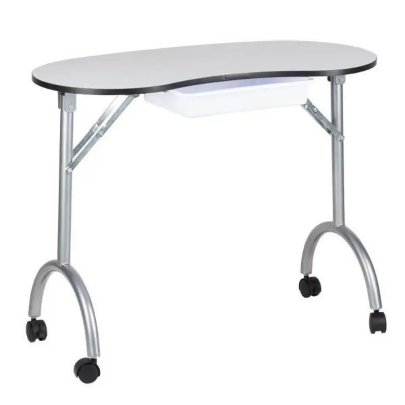 Mesa de manicura plegable en blanco de 100x48 cm con ruedas