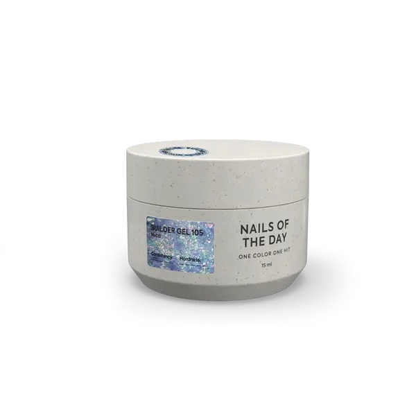 NAILSOFTHEDAY Builder Gel 105 — builder gel transparente con copos Yuki, 15 ml