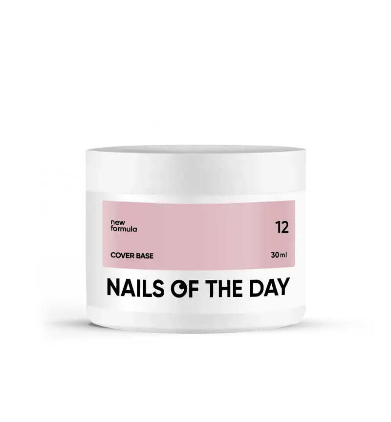 Nailsoftheday Cover Base NEW Formula 12 — base camufladora en un tono beige-rosado apagado, ideal para un aspecto natural de las uñas, 30 ml.