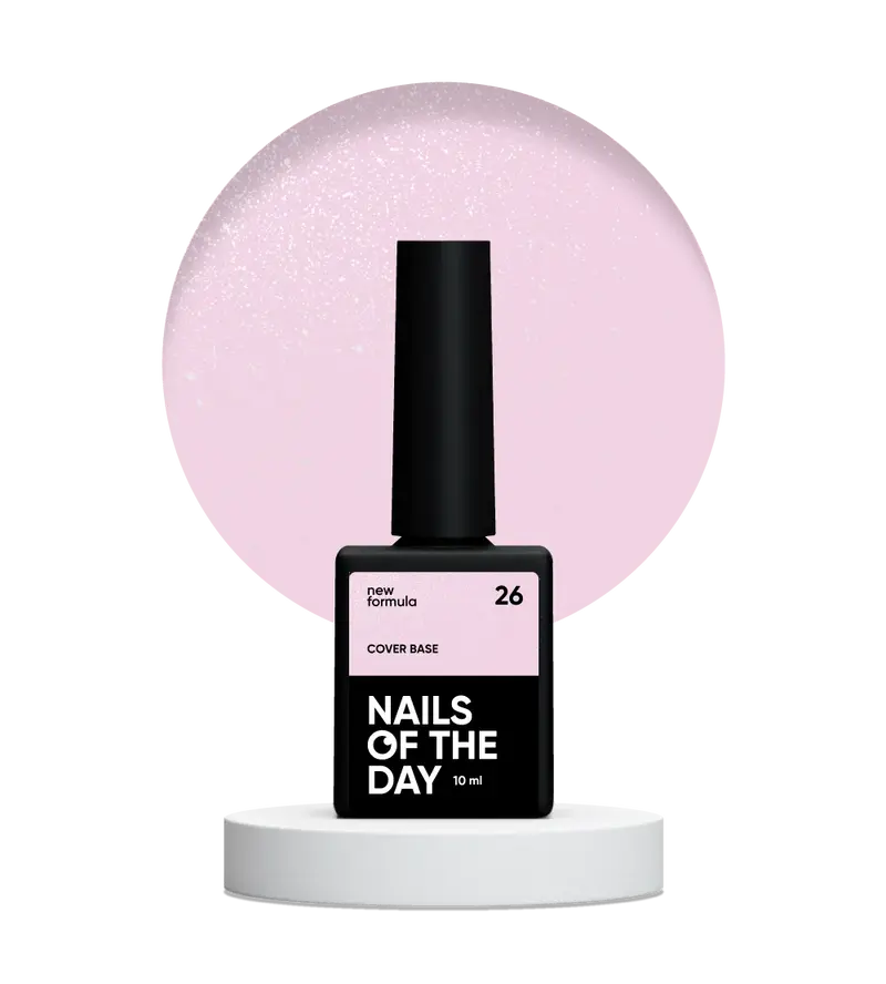 Nailsoftheday Cover base NEW Formula 26 — suave tono rosa con shimmer plateado, de brillo más frío, una base camuflaje para uñas, 10 ml.