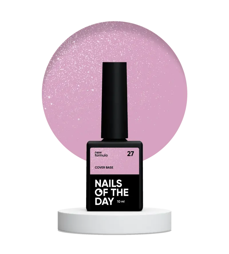 Nailsoftheday Cover base NEW Formula 27 — rosa con shimmer plateado, con un tono rosa frío más intenso, una base camuflaje para uñas, 10 ml.