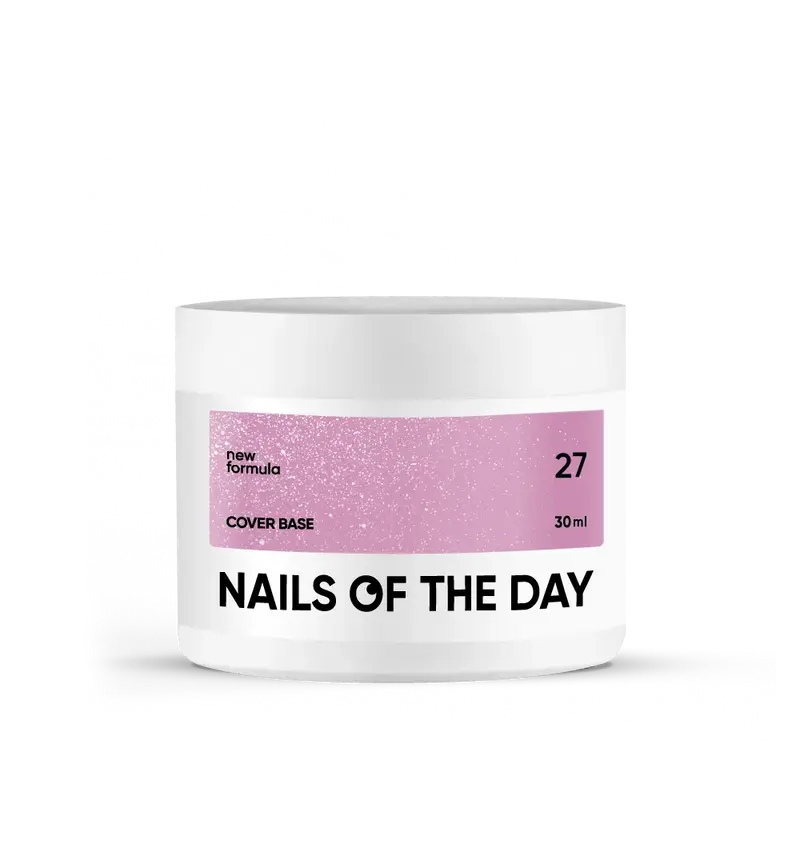 Nailsoftheday Cover base NEW Formula 27 — rosa con shimmer plateado, con un tono rosa frío más intenso, una base camuflaje para uñas, 30 ml.