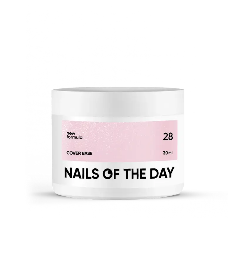 Nailsoftheday Cover base NEW Formula 28 — semitransparente tono rosa empolvado con shimmer plateado, una base camuflaje para uñas, 30 ml.