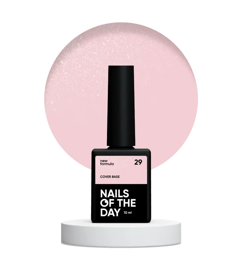 Nailsoftheday Cover base NEW Formula 29 — semitransparente tono nude suave con shimmer plateado, una base camuflaje para uñas, 10 ml.