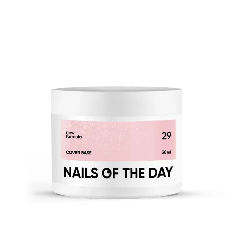 Nailsoftheday Cover base NEW Formula 29 — semitransparente tono nude suave con shimmer plateado, una base camuflaje para uñas, 30 ml.