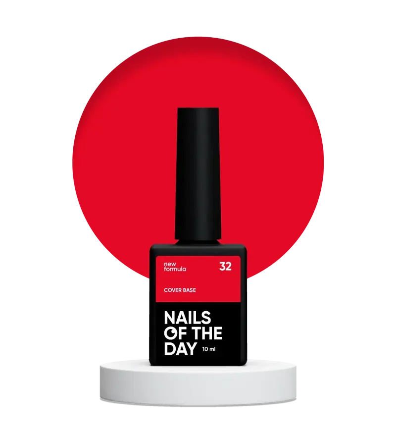 Nailsoftheday Cover Base NEW Formula 32 — Base Pigmentada de Uñas Rojo Clásico, 10 ml