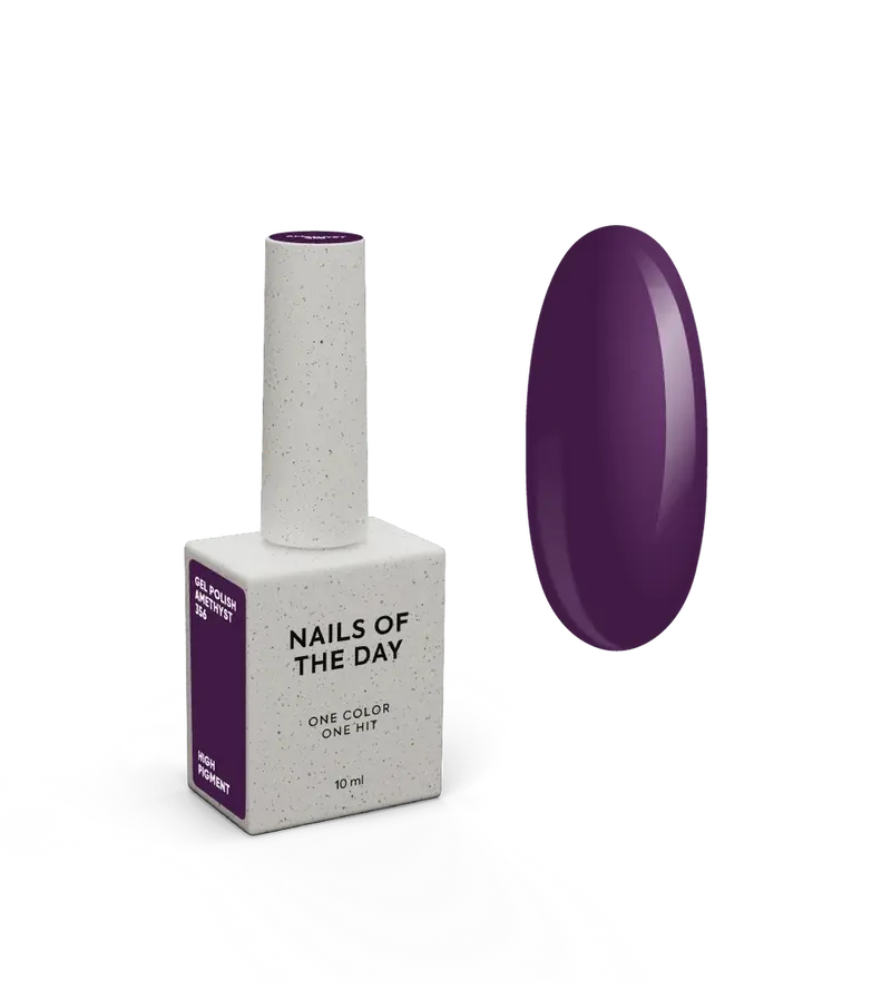 NAILSOFTHEDAY Gel Polish Amethyst 356— esmalte semipermanente en tono púrpura amatista oscuro con cobertura completa en una sola capa. 10 ml.