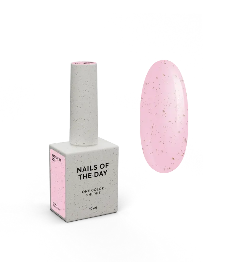 NAILSOFTHEDAY Gel Polish Blossom 207— esmalte semipermanente rosa suave con pan de oro, cubre en una sola capa, 10 ml.