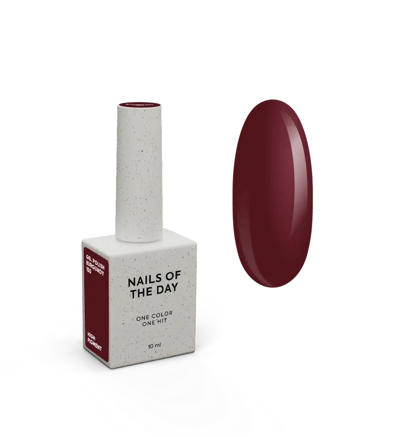 NAILSOFTHEDAY Gel Polish Burgundy — esmalte semipermanente de tono burdeos intenso con cobertura completa en una sola capa. 10 ml.