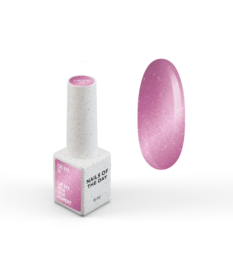 NAILSOFTHEDAY Gel polish Cat Eye 02 — esmalte semipermanente rosa efecto ojo de gato con partículas metálicas finas y un ligero efecto reflectante. Cobertura total en una sola capa. 6 ml.