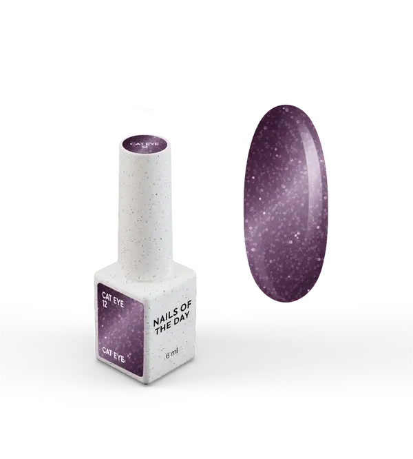 NAILSOFTHEDAY Gel Polish Cat Eye 12 — esmalte efecto ojo de gato en tono morado, cobertura completa en una sola capa. 6 ml.
