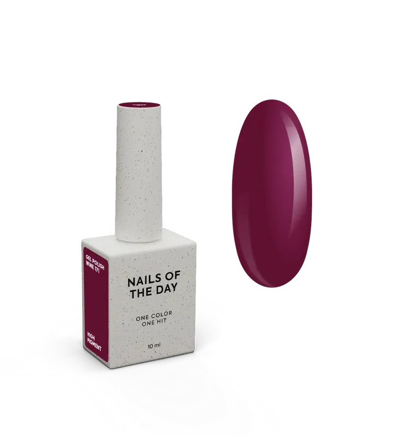 NAILSOFTHEDAY Gel Polish Wine 171— esmalte semipermanente en tono vino uva con cobertura completa en una sola capa. 10 ml.