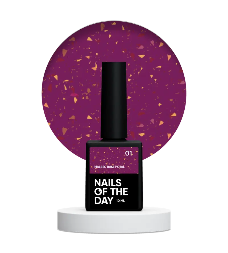NAILSOFTHEDAY Malbec base potal 01 – fantástica base imitacion cristal con elementos dorados, 10 ml