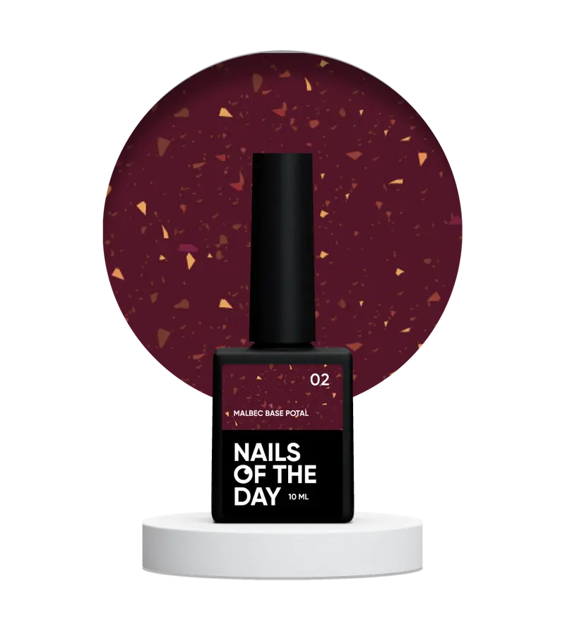 NAILSOFTHEDAY Malbec base potal 02 – fantástica base imitacion cristal con elementos dorados, 10 ml