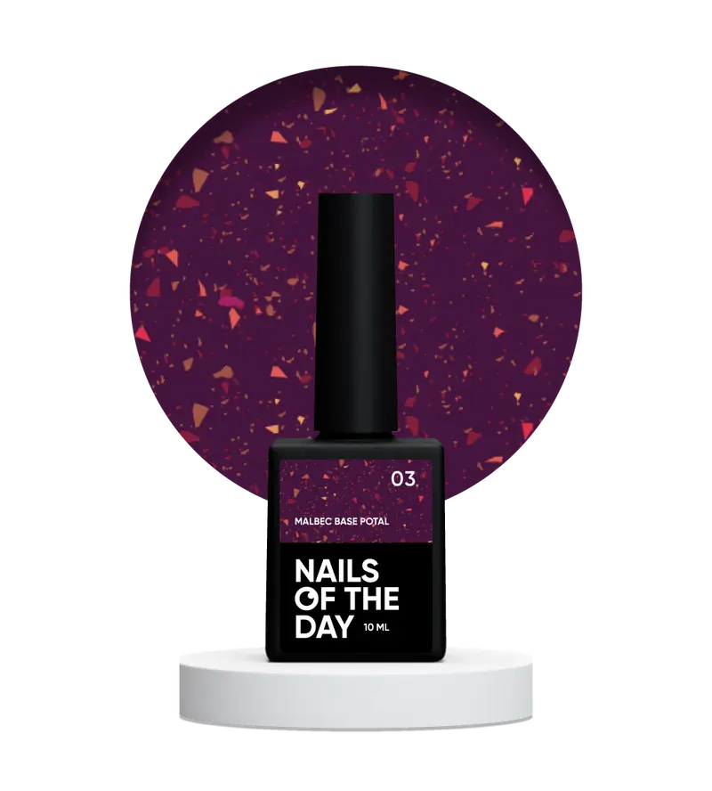 NAILSOFTHEDAY Malbec base potal 03 – fantástica base imitacion cristal con elementos dorados, 10 ml