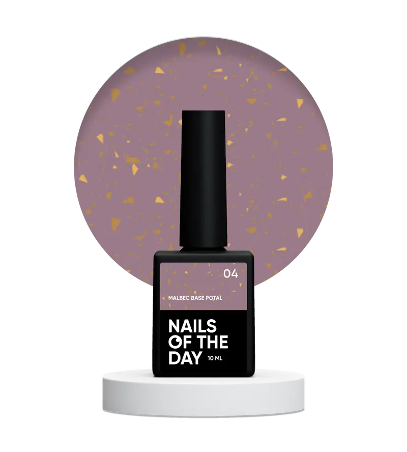 NAILSOFTHEDAY Malbec base potal 04 – fantástica base imitación cristal con elementos dorados, 10 ml