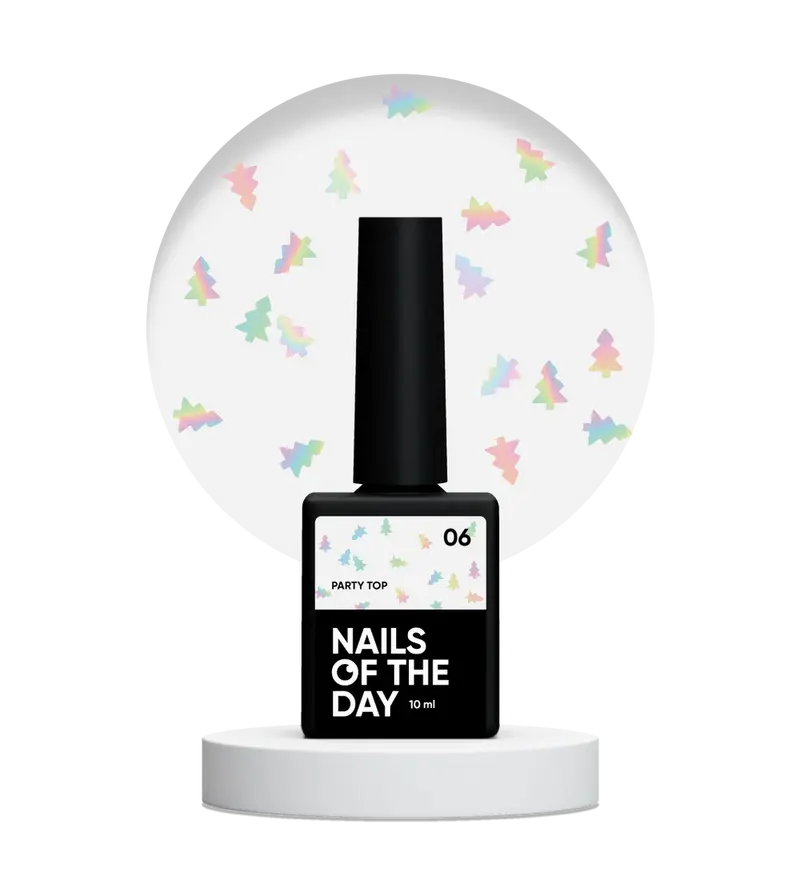 NAILSOFTHEDAY Party Top 06 — capa final con purpurina holográfica en forma de árbol, sin capa pegajosa, 10 ml.