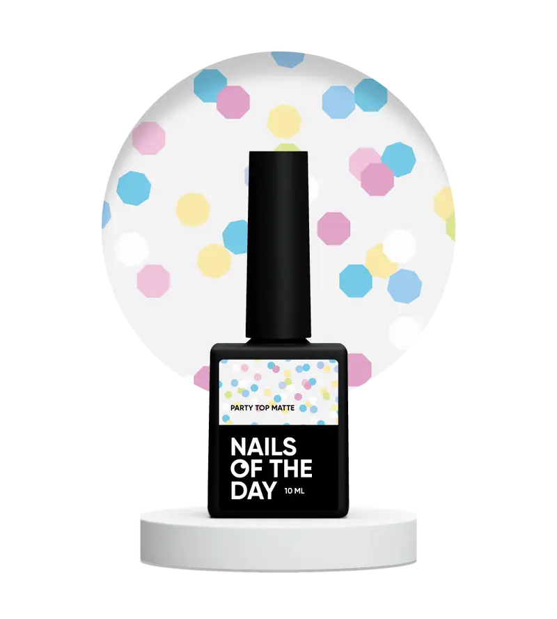 NAILSOFTHEDAY Party top matte - top mate con hexágonos de neón, sin capa pegajosa y sin filtros UV, 10 ml