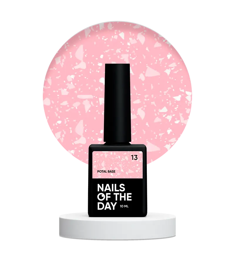 NAILSOFTHEDAY Potal base 13 – base rosa claro con elegante decoracion blanca, 10 ml
