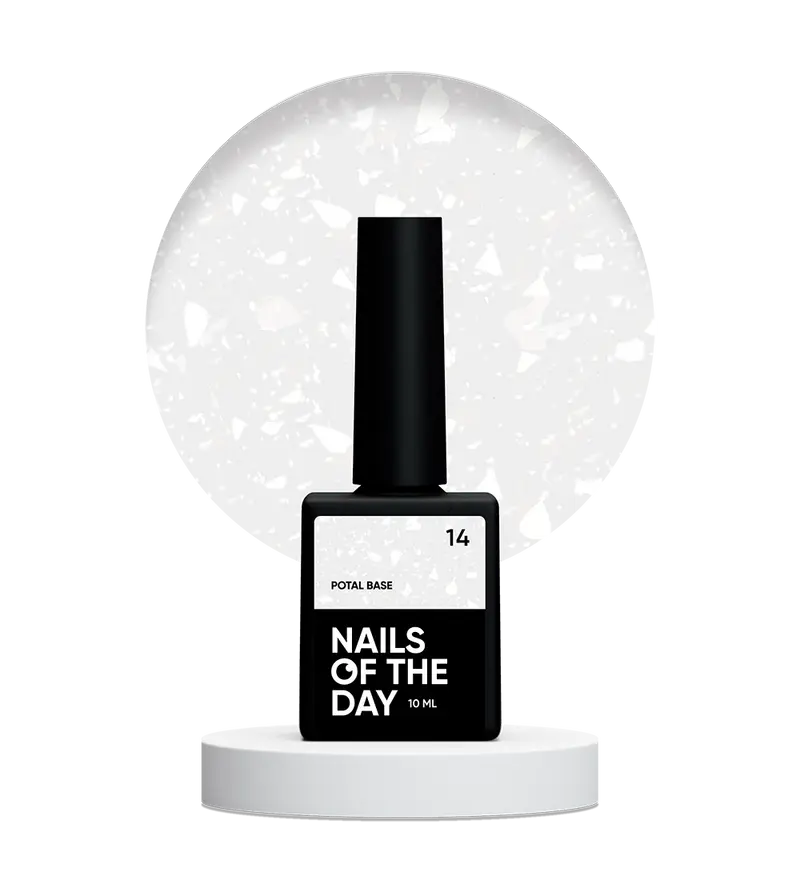 NAILSOFTHEDAY Potal base 14 – base lechosa suave con decoracion blanca elegante, 10 ml