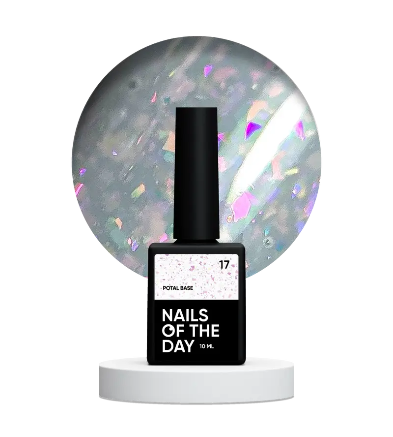 NAILSOFTHEDAY Potal base 17 – base lechosa suave con decoracion holográfica y elegante, 10 ml