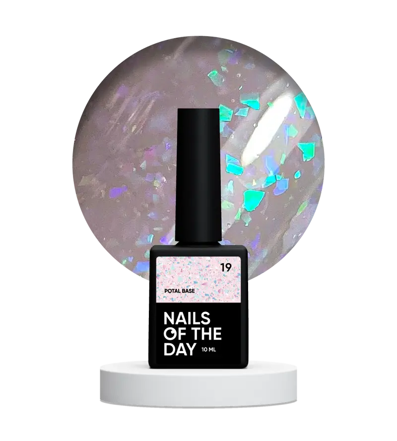 NAILSOFTHEDAY Potal base 19 – base lechosa suave con decoracion holográfica y elegante, 10 ml