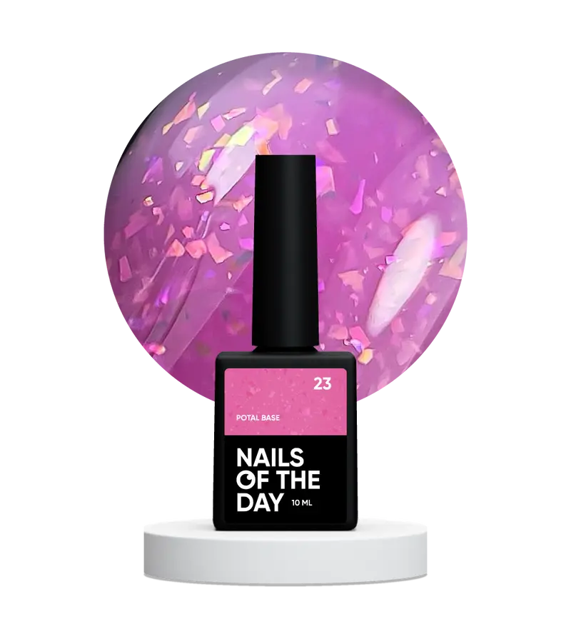 NAILSOFTHEDAY Potal base 23 – base fucsia con elegante decoracion holográfica, 10 ml