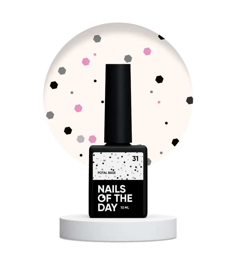 NAILSOFTHEDAY Potal base 31 — base lechosa con brillo negro y rosa, 10 ml