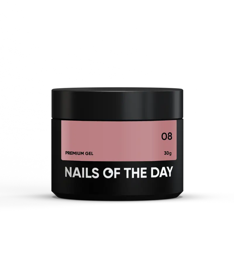 NAILSOFTHEDAY Premium gel 08 — gel de construcción ultrafuerte nude/caramelo oscuro con función autonivelante, 30 g