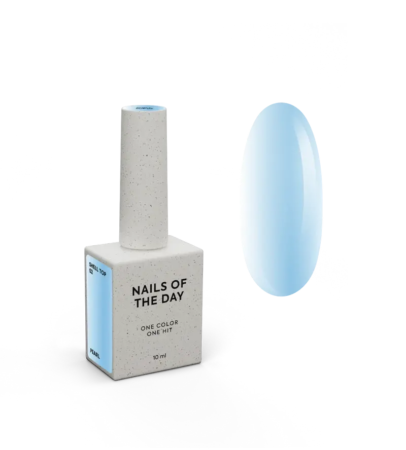 NAILSOFTHEDAY Shell Top 02 Nueva Fórmula — top perlado con efecto de frotado azul, sin capa pegajosa, 10 ml