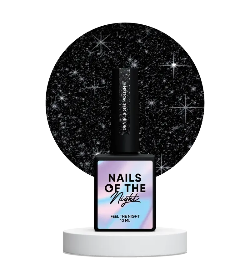 NAILSOFTHENIGHT Deniels gel polish — esmalte en gel negro pigmentado con shimmer plateado reflectante para uñas, 10 ml