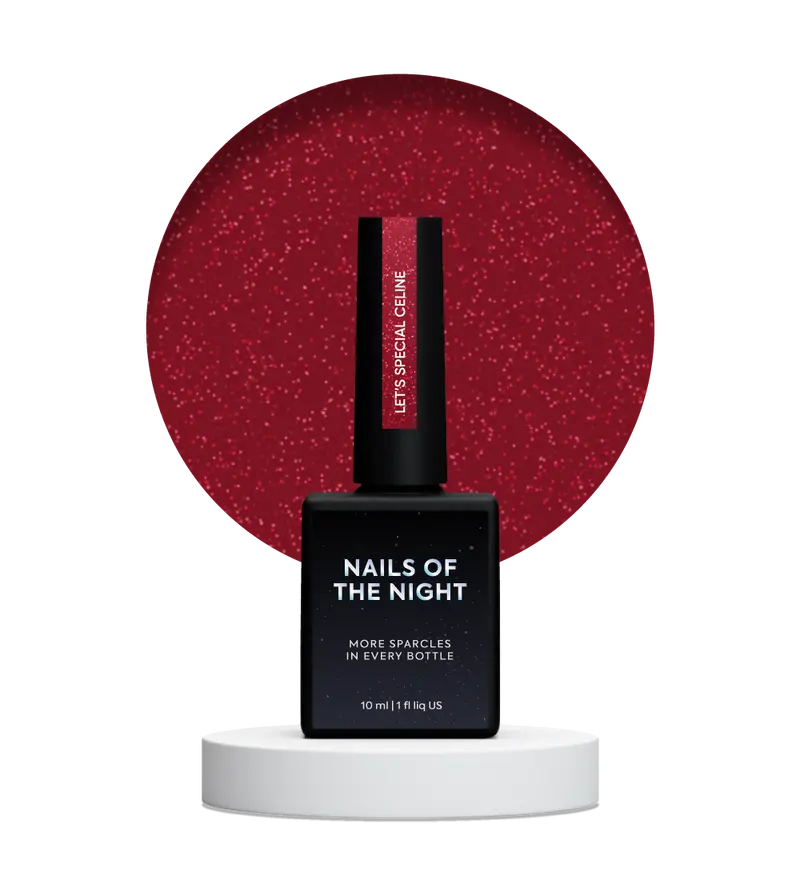 NAILSOFTHENIGHT Let's Special Céline - Esmalte semipermanente de uñas rojo oscuro con purpurina roja que cubre una capa, 10 ml