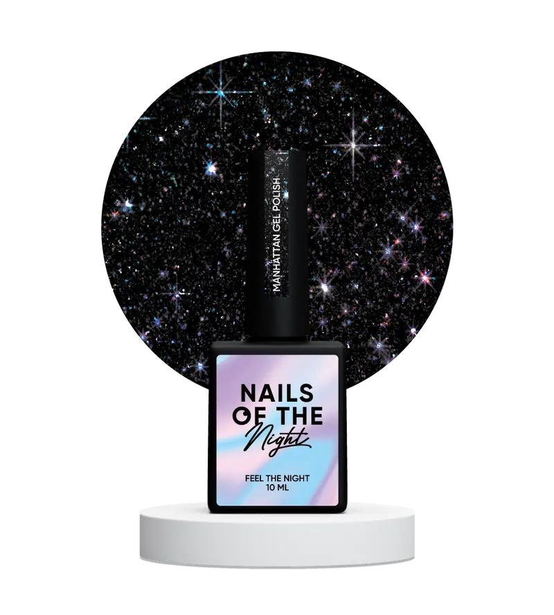 NAILSOFTHENIGHT Manhattan gel polish - esmalte semipermanente reflectante negro con brillo holográfico para uñas, 10 ml