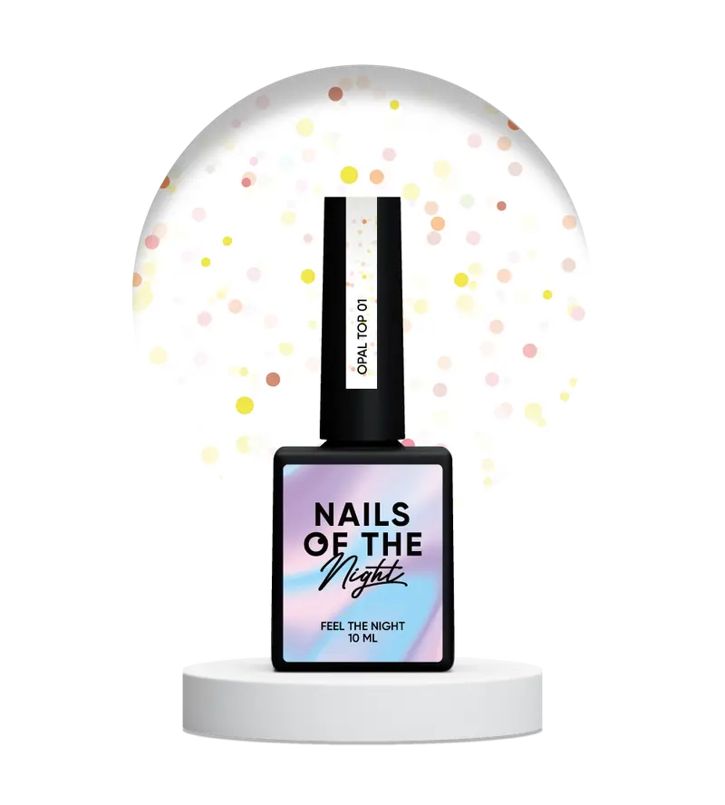 NAILSOFTHENIGHT Opal top 01 — top con brillos opalinos sobre una base transparente, sin capa pegajosa y sin filtros UV para uñas, 10 ml