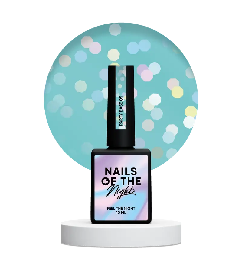 NAILSOFTHENIGHT Party base 05 – base azul neón con hexágonos holográficos, 10 ml