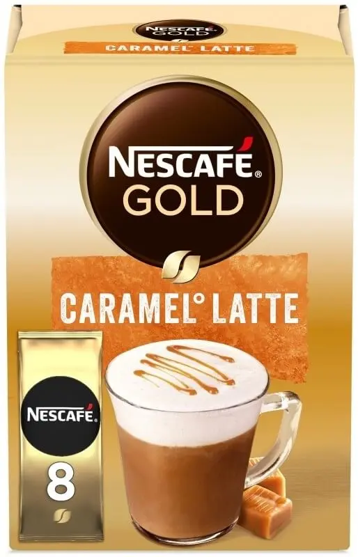 Nescafé Gold Caramel Latte Café Soluble con Leche 8 Sobres – Café Cremoso con Toque de Caramelo
