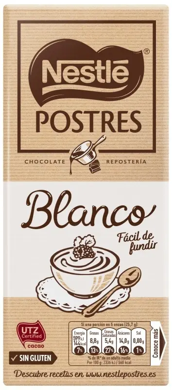 Nestlé Postres Chocolate Blanco para Repostería 170G – Fusión Perfecta para Tus Creaciones Dulces