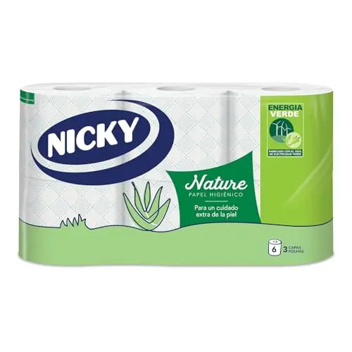 Nicky Nature Papel Higiénico 6 Rollos - 3 Capas, Aloe Vera y Celulosa 100% FSC