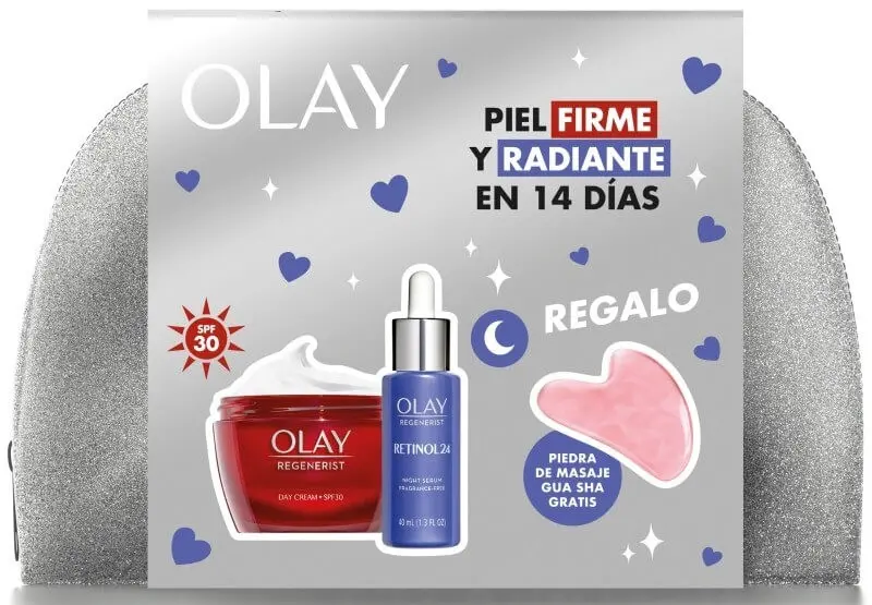 Olay Estuche Day Cream + Retinos + Regalo Piedra de Masaje - Piel Firme y Radiante en 14 Días