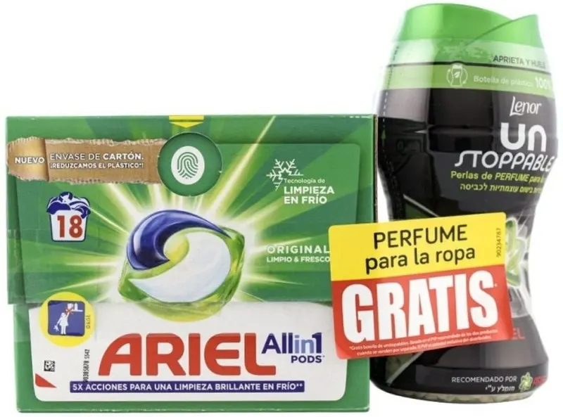 Pack Ariel Allin1 Pods 18U + Lenor Unstoppables GRATIS