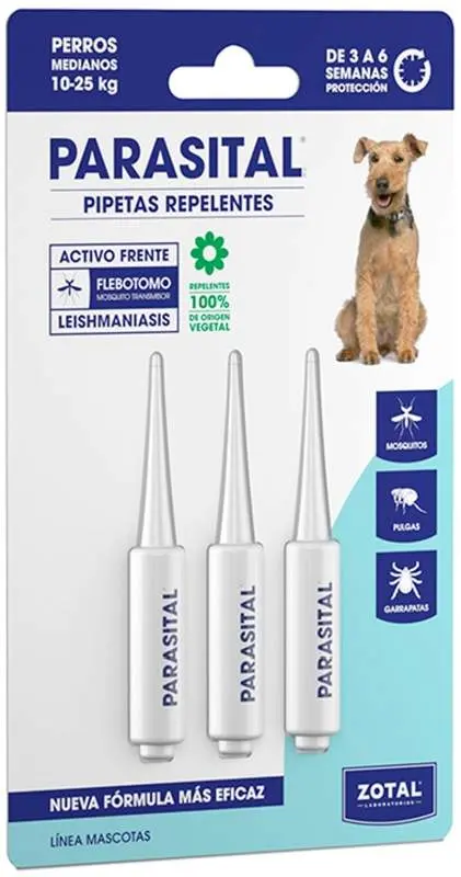 Parasital Perros Medianos 10-25 kg Pipetas Repelentes 3 u x 3 ml
