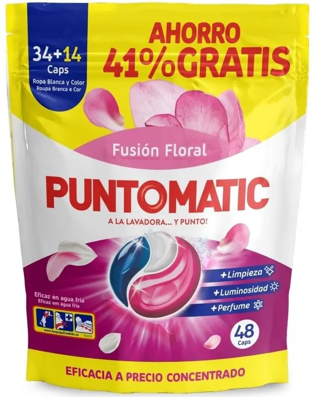 Puntomatic Cápsulas Detergente Fusión Floral 48 Caps – Limpieza Impecable, Perfume Duradero y Ahorro Inteligente