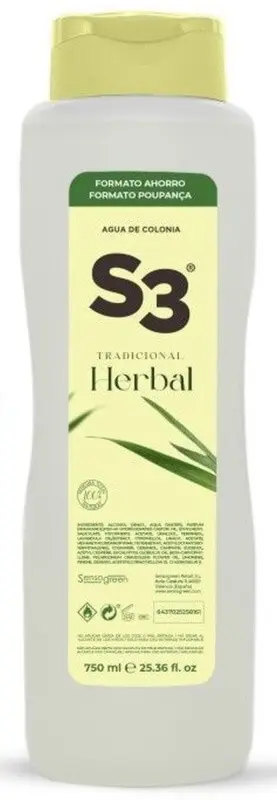 S3 Agua de Colonia Tradicional Herbal 750 Ml - Colonia de Baño con Frescura y Elegancia para Toda la Familia