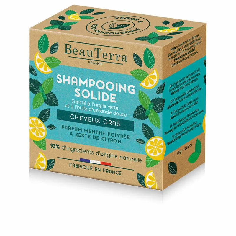 SOLIDE Champú Sólido Menta y Cáscara de Limón 75g - Cabello Graso