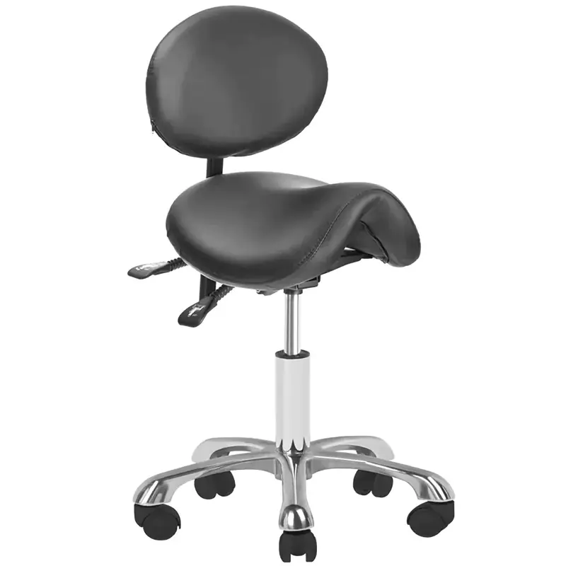 Taburete de peluquería tipo pony con asiento extra grueso hidráulico con respaldo regulable negro | Calidad Premium