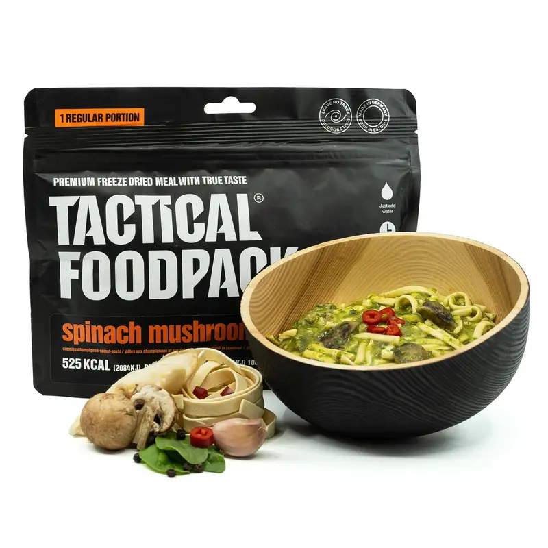 Tactical Foodpack Pasta con Espinacas y Champiñones Liofilizada Vegana 525 kcal