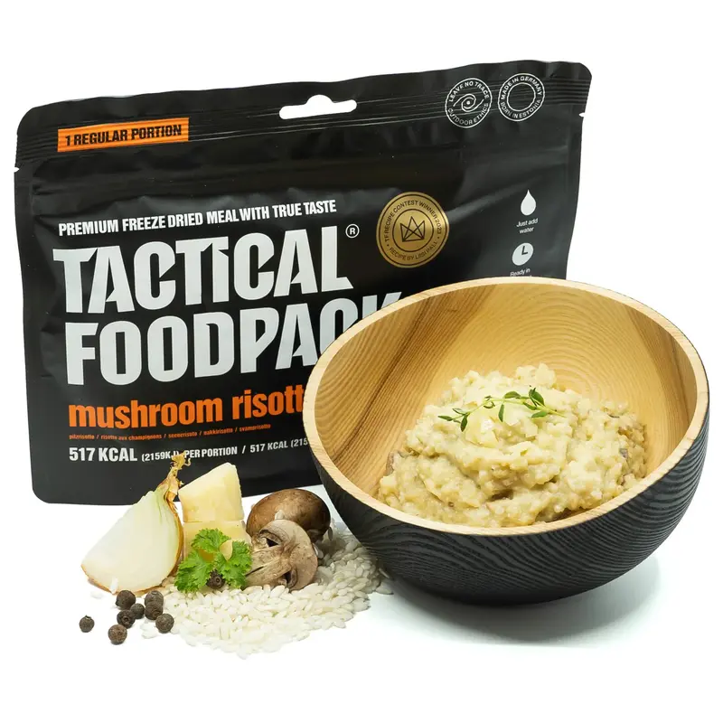 Tactical Foodpack Risotto de Setas Liofilizado - Comida Vegetariana 517 kcal para Senderismo y Camping