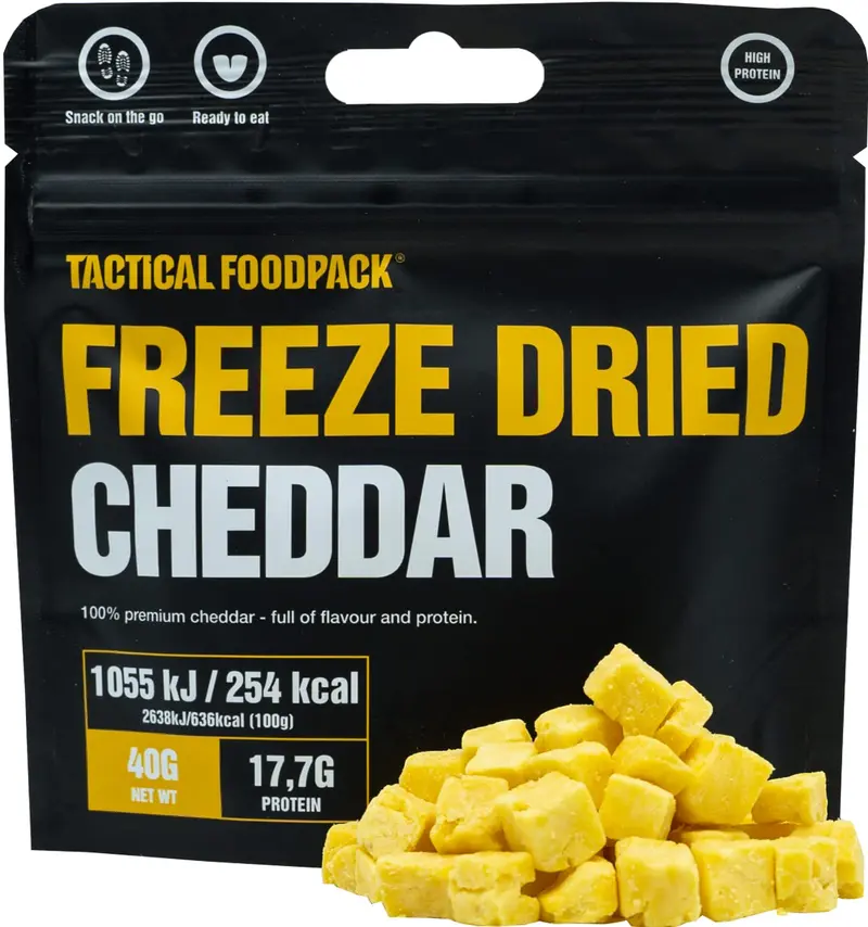 Tactical FoodPack Snacks de Queso Cheddar Liofilizado 40g - Alto en Proteínas